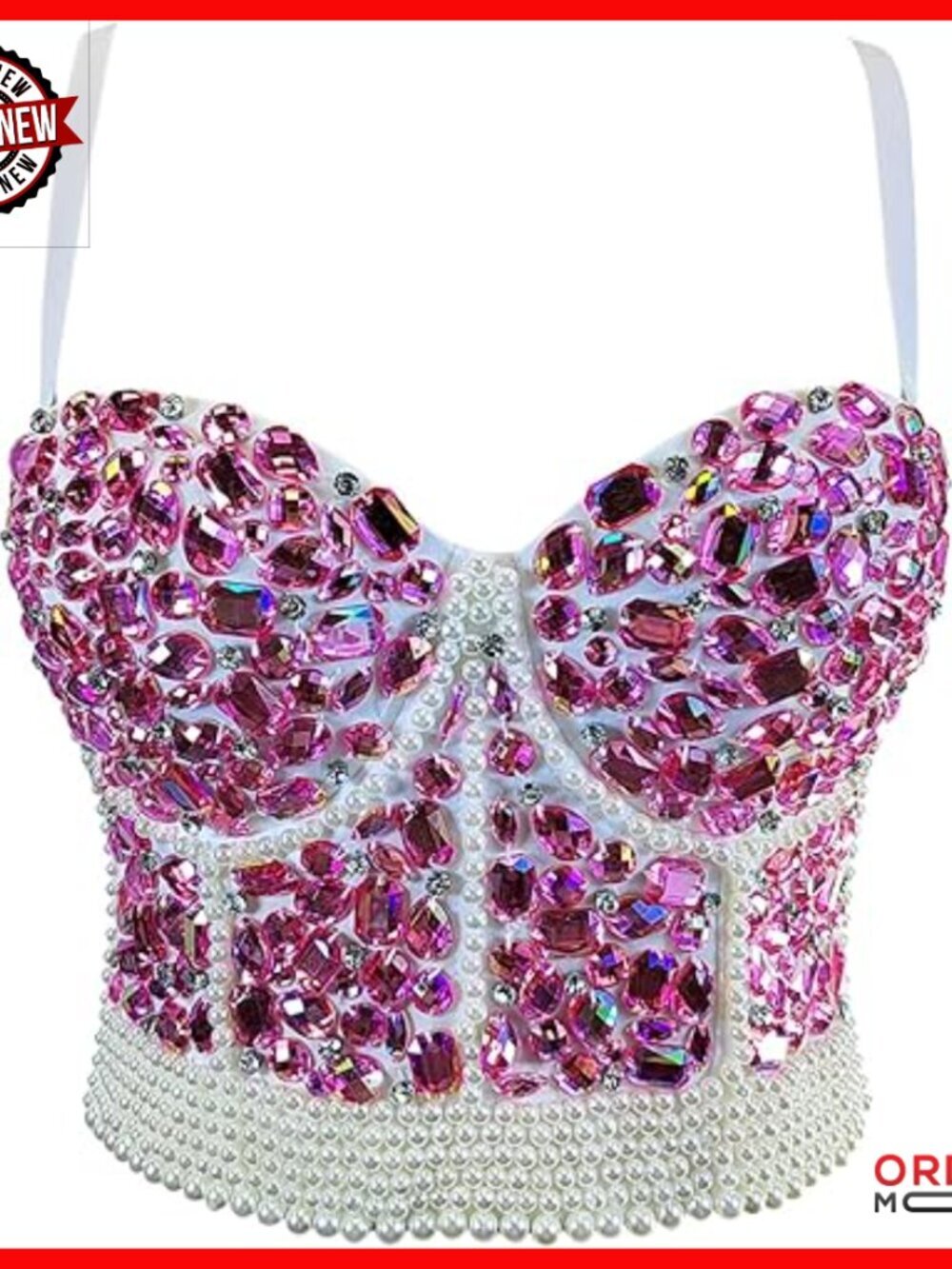 Women's Rhinestone Bustier Crop Top Corset with Underwire & Boning